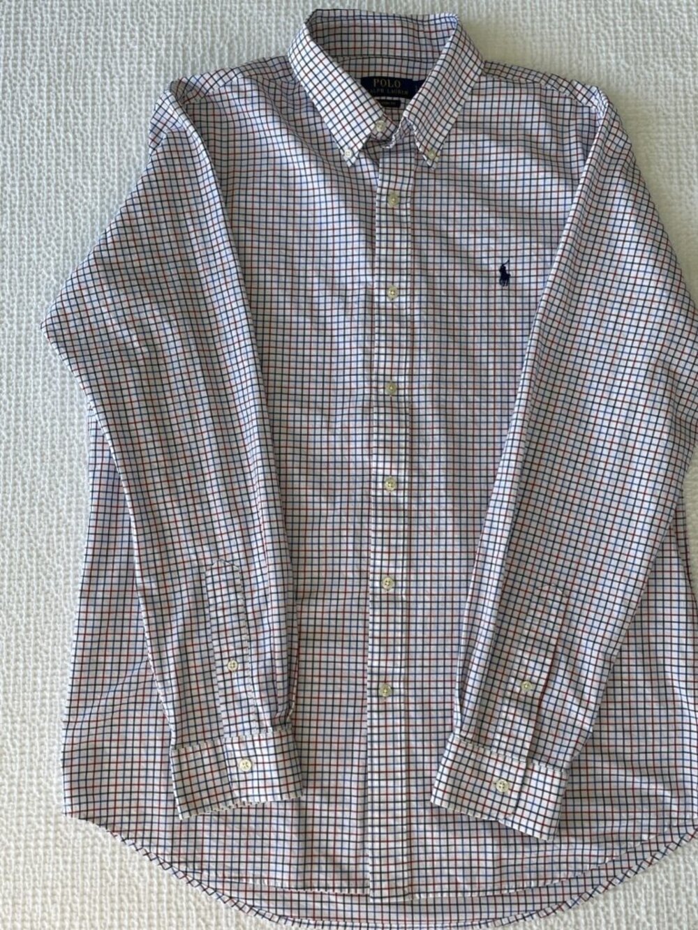 Ralph Lauren Shirt Mens Large Red White Blue Gingham Check Flesh Pony Oxford